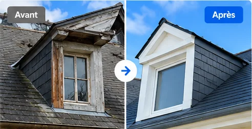 Illustration avant après de rénovation de lucarne